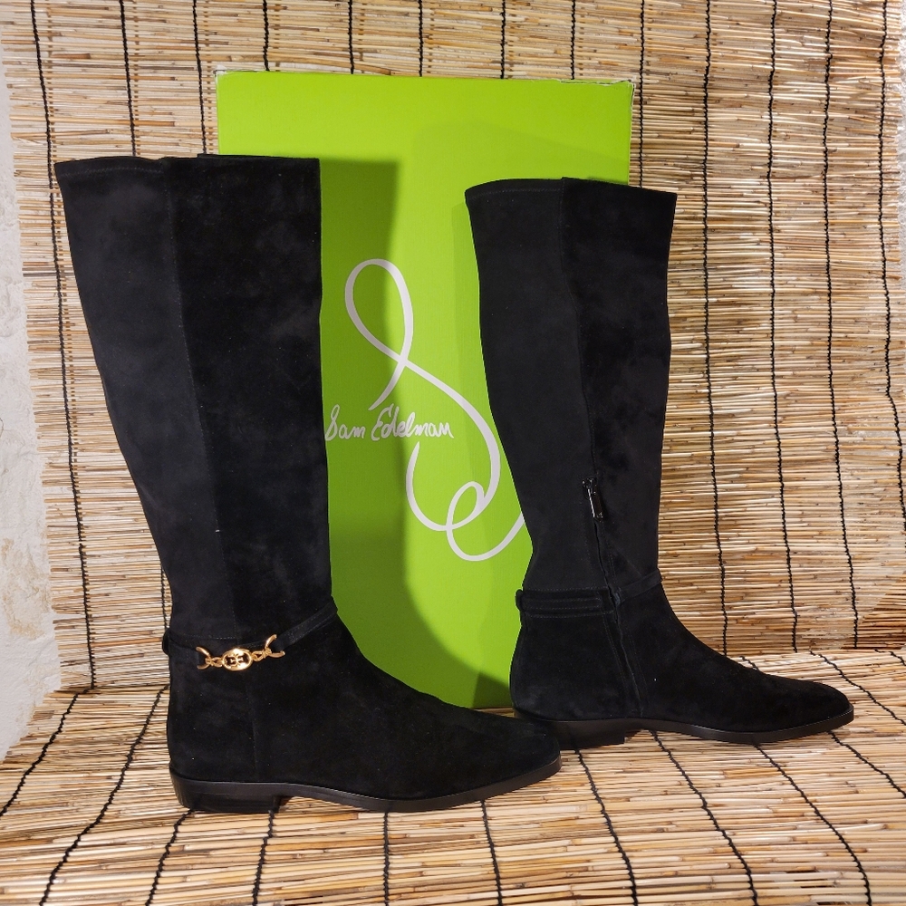 Sam Edelman Clive Knee High Riding Boot in Black Suede